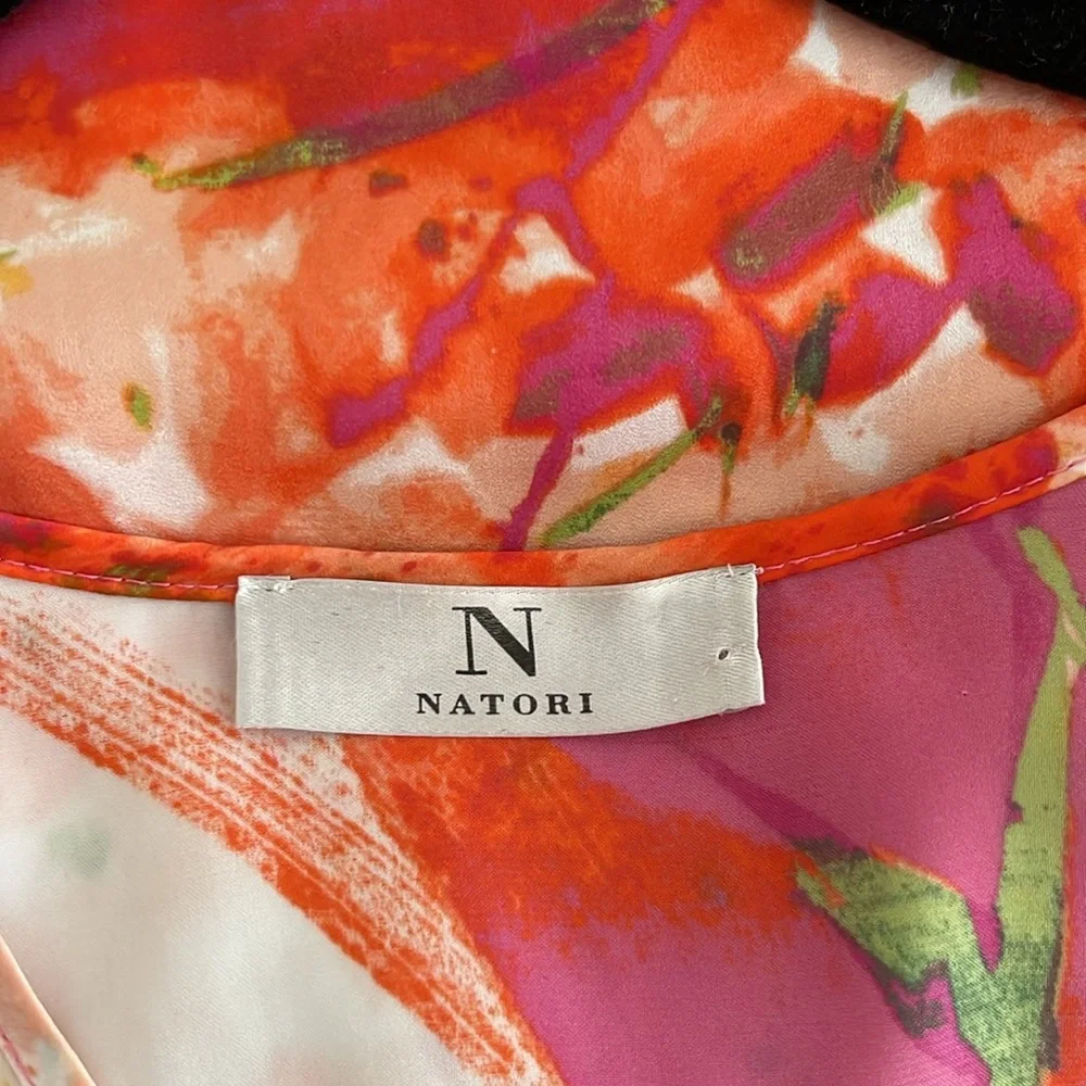 Natori Floral Caftan Nightgown Cover-Up Pink Orange V-Neck XS